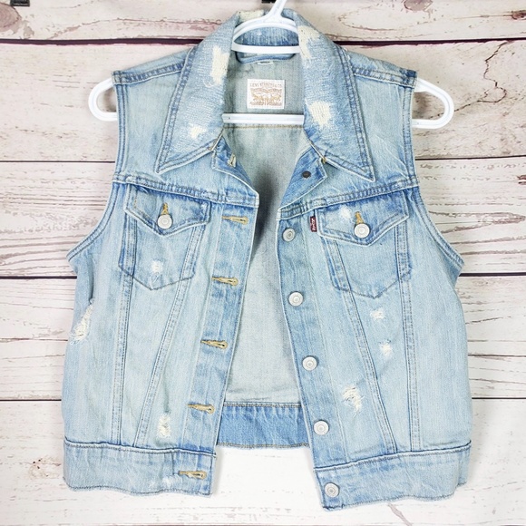 Levi's Jackets & Blazers - Levi's Distressed Denim Jacket Vest Light Wash